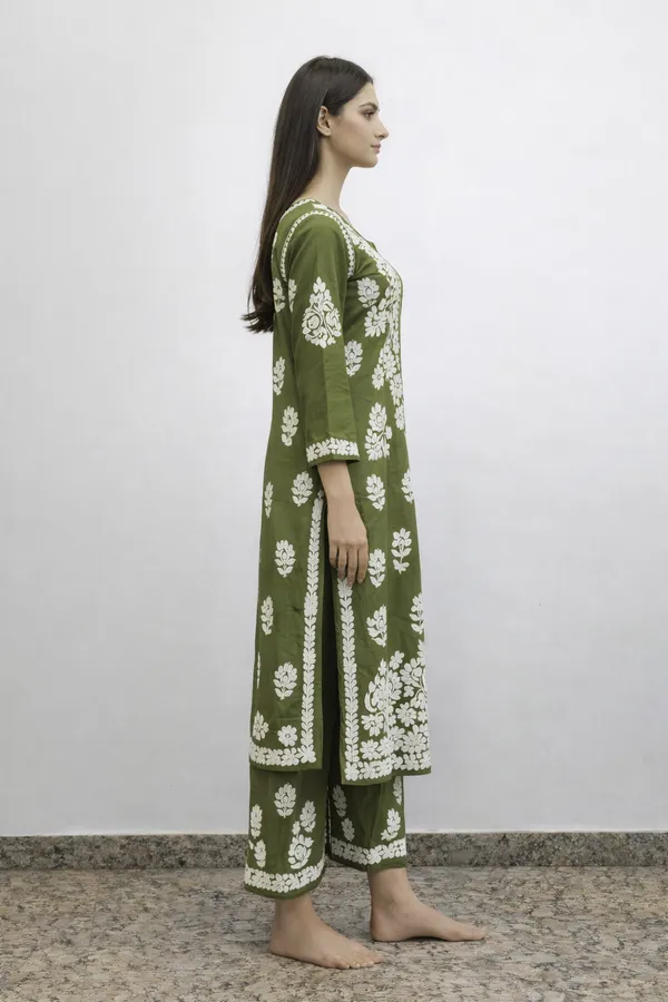 Madhi_green_Premium_Chikankari_Cotton_Kurti_With_Thread_Work_For_Women