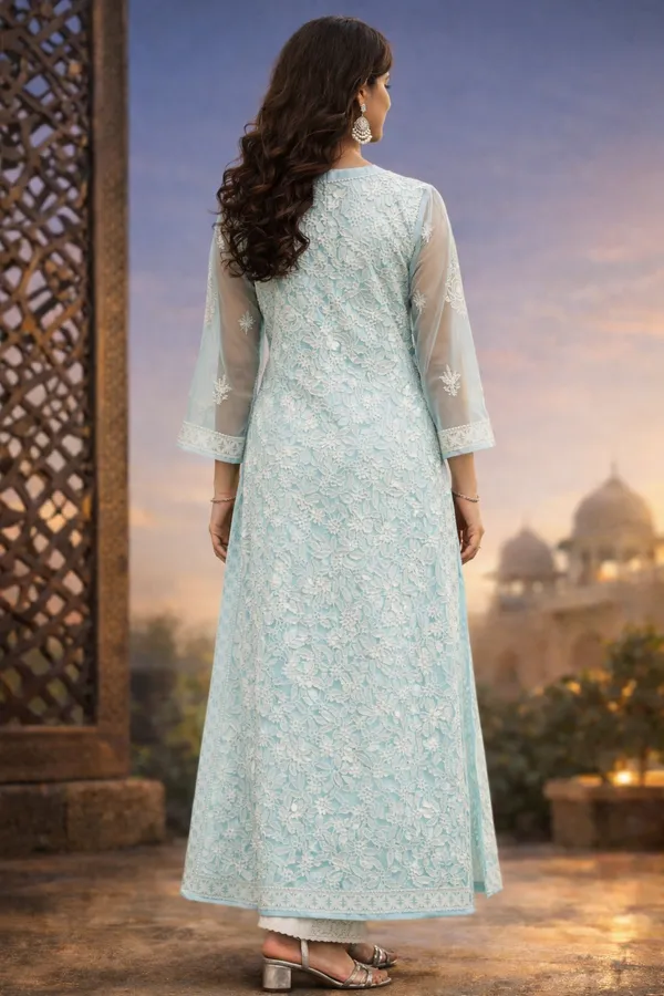 Skyblue_Premium_Chikankari_Georgette_Kurti_With_Thread_Work_For_Women