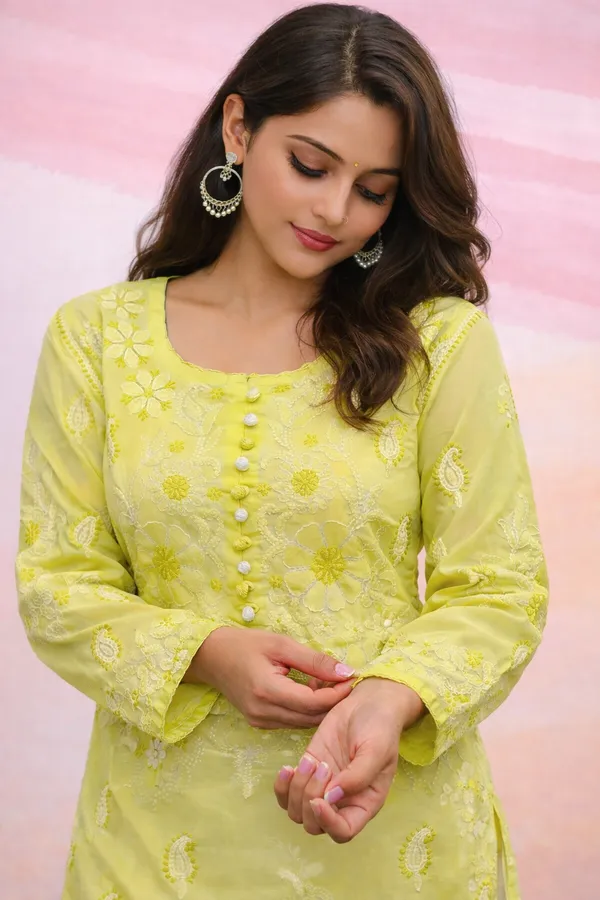 Parrot_Green_&_White_Wild_Cotton_Kurti_With_Thread_Work_For_Women