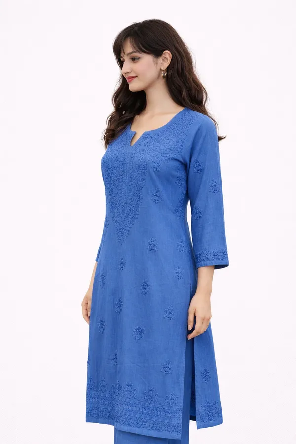 Light_blue__Premium_Chikankari_Rayon_Kurti_With_Thread_Work_For_Women