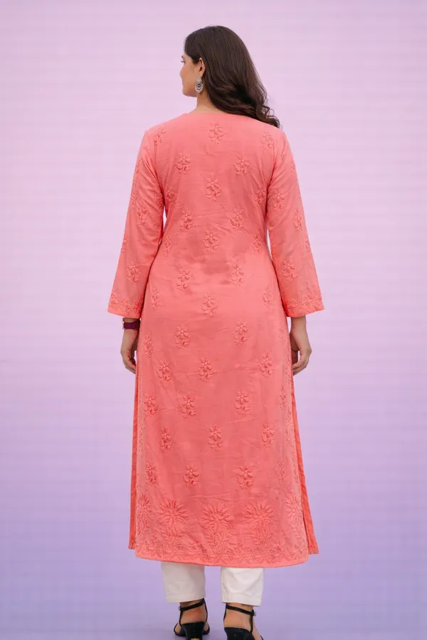 Peach_Premium_Chikankari_Modal_Kurti_With_Thread_Work_For_Women