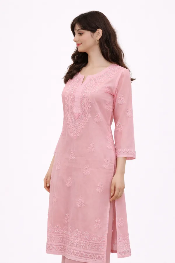 Light_peach__chikankari_kurti_tissue_work_for_women_