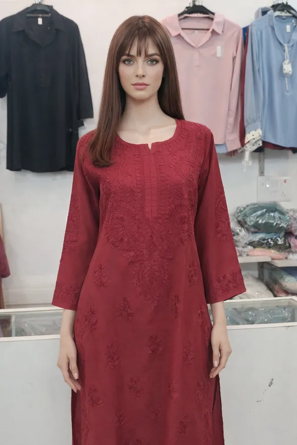 Marron__chikankari_kurti__work_for_women_