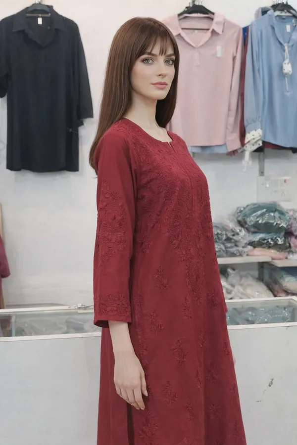 Marron__chikankari_kurti__work_for_women_