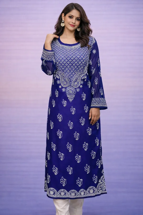 Blue_Premium_Chikankari_Georgette_Kurti_For_Women