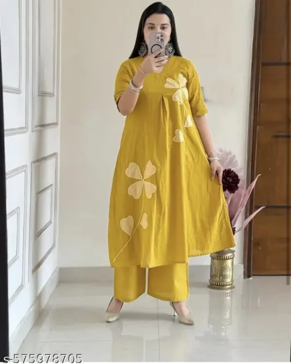 Mustard_Yellow_Cotton_Kurta_Pant_Set_with_Floral_Appliqué_Work