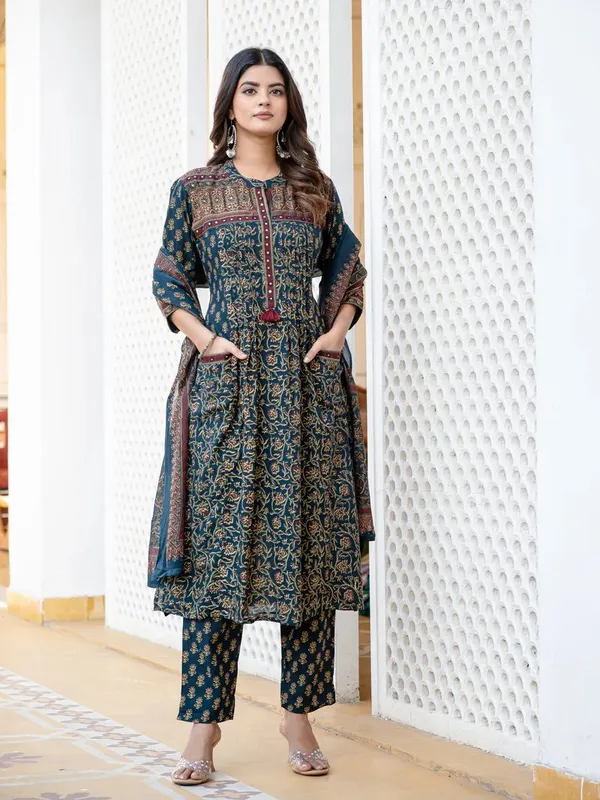 Blue_Pintuck_set_kurti_with_pant_and_duppata-3ps_set