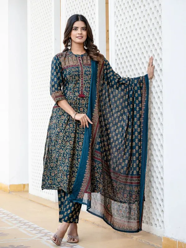 Blue_Pintuck_set_kurti_with_pant_and_duppata-3ps_set
