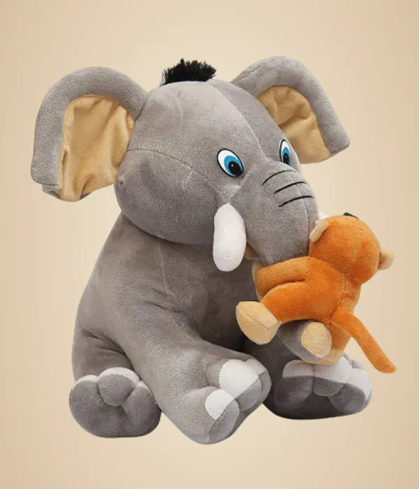 Grey_Baby_Elephant_with_Monkey_Soft_Toy_35cm_for_Kids