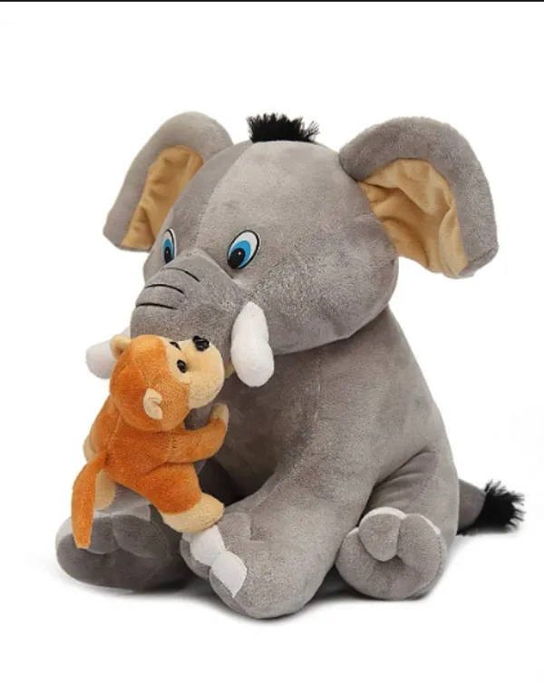Grey_Baby_Elephant_with_Monkey_Soft_Toy_35cm_for_Kids