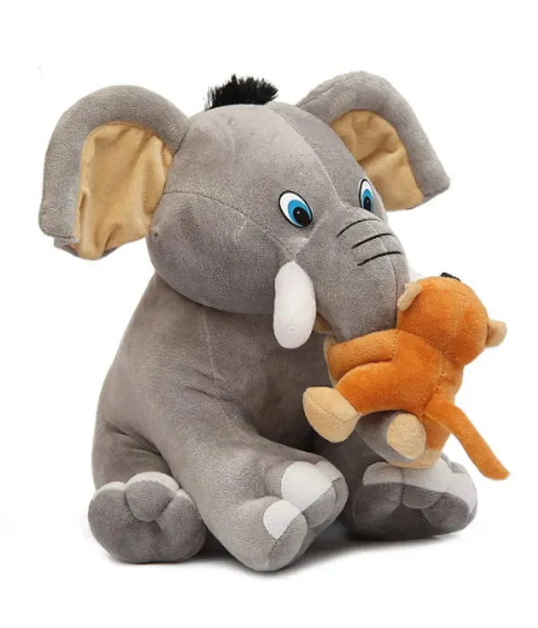 Grey_Baby_Elephant_with_Monkey_Soft_Toy_35cm_for_Kids