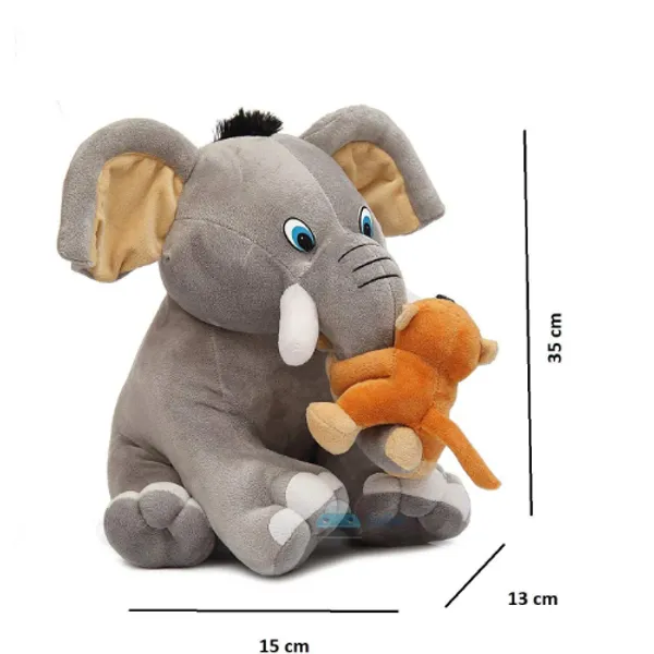 Grey_Baby_Elephant_with_Monkey_Soft_Toy_35cm_for_Kids