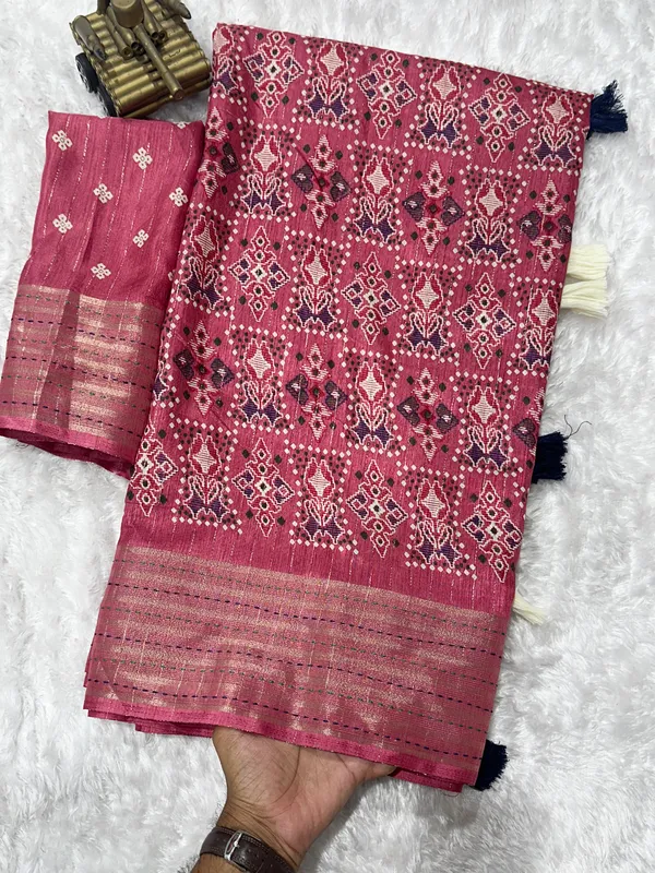 Pink_Maslin_cotton_katha_work_Saree_With_Unstitched_Blouse_For_Women