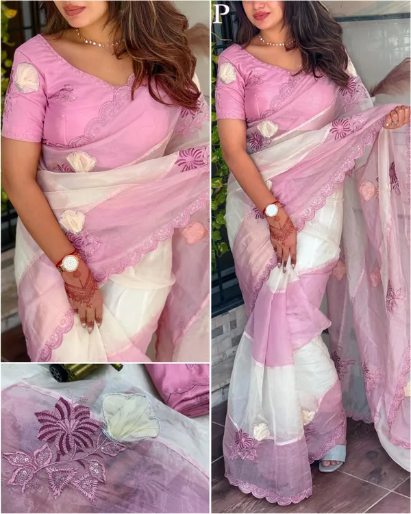 Pink_Crystal_Organza_Premium_Embroidered_Work_Saree_For_Women