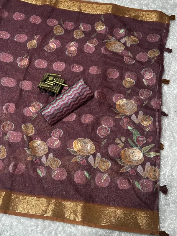 Violet_Pure_cotton_jacquard_Digital_Print_Saree_With_Unstitched_Blouse_For_Women