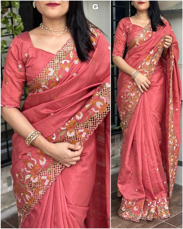 Gajari_Visca_Slub_Silk_Embroidered_Work_Saree_With_Unstitched_Blouse_For_Women