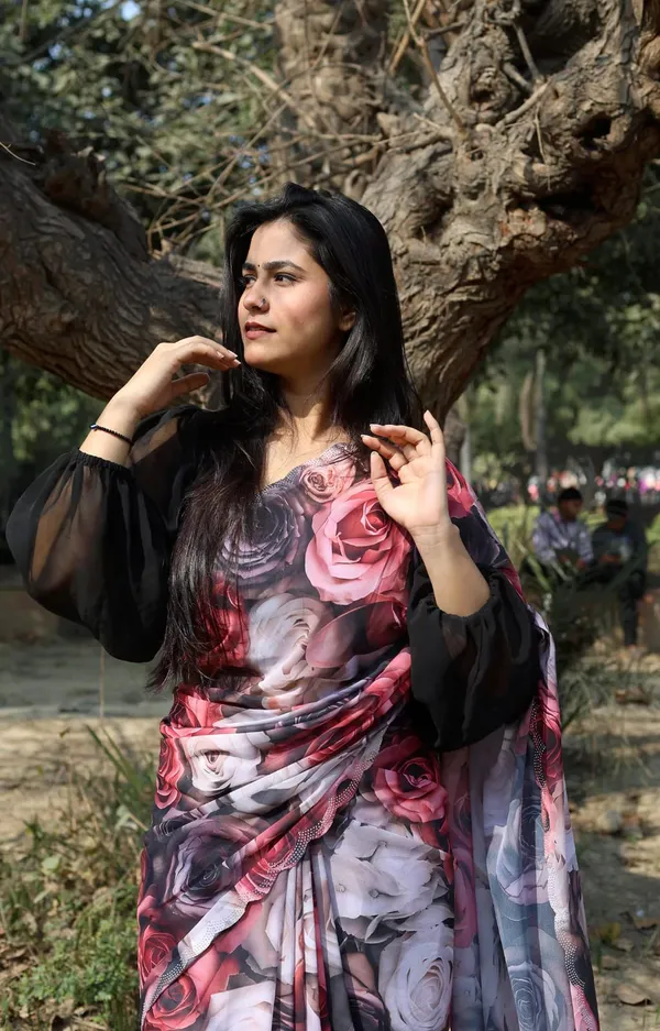 Red_georgette_Premium_Flora_Digital_Print_For_Women