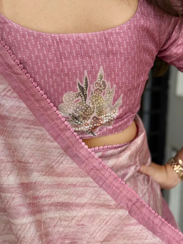 Pink_Pure_tusser_linen_Digital_Print_Saree_With_Unstitched_Blouse_For_Women