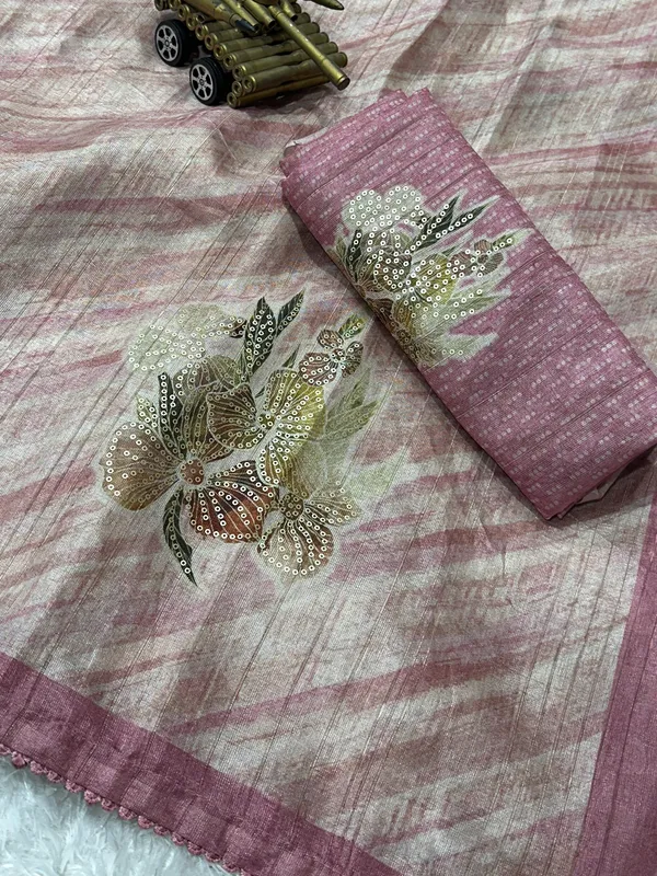 Pink_Pure_tusser_linen_Digital_Print_Saree_With_Unstitched_Blouse_For_Women
