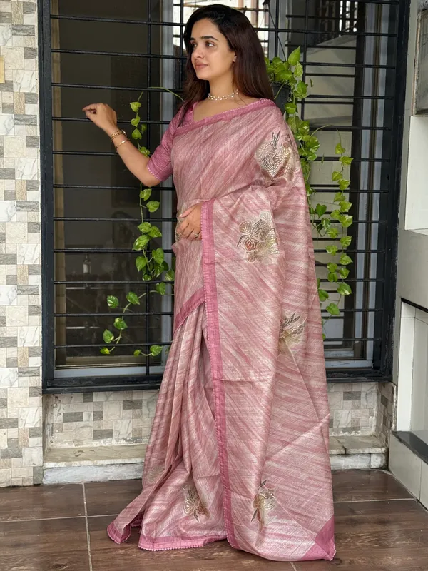 Pink_Pure_tusser_linen_Digital_Print_Saree_With_Unstitched_Blouse_For_Women