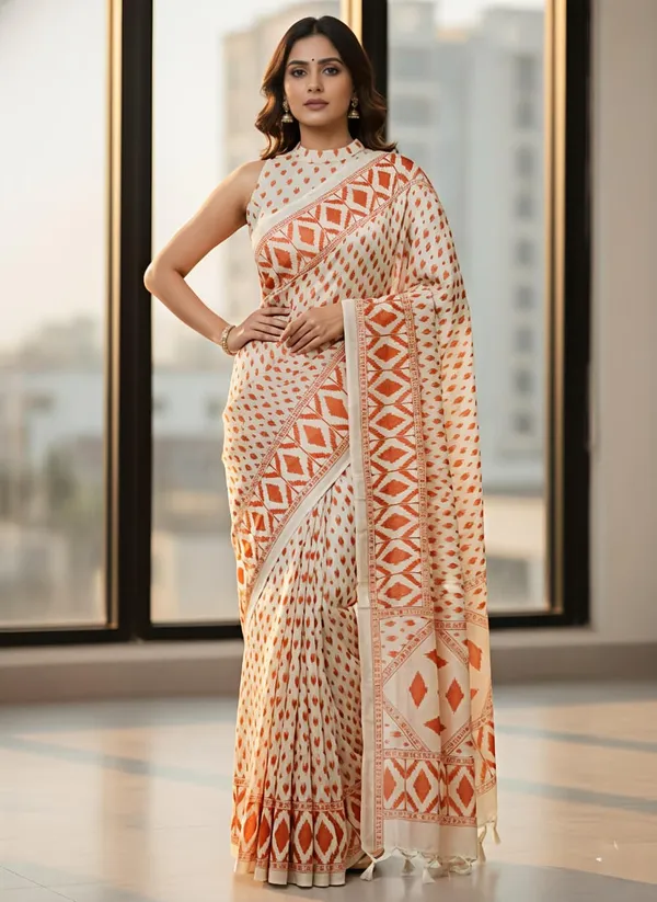 Orange_ikkat_siIK_Premium_Digital_Print_For_Women
