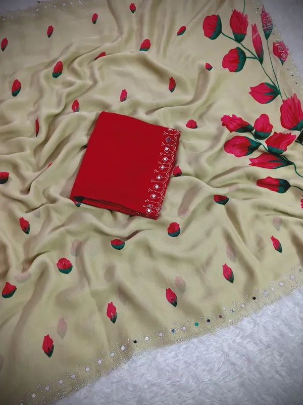 Cream_georgette_Premium_Digital_Print_For_Women