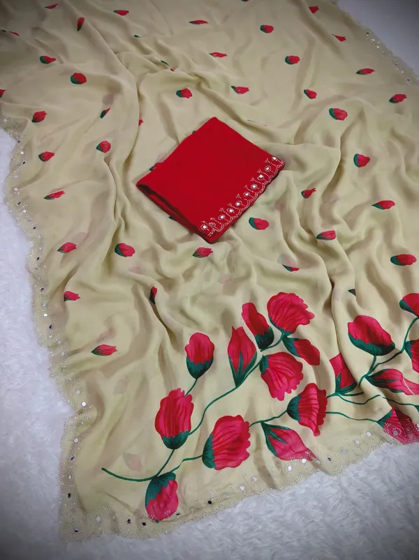 Cream_georgette_Premium_Digital_Print_For_Women
