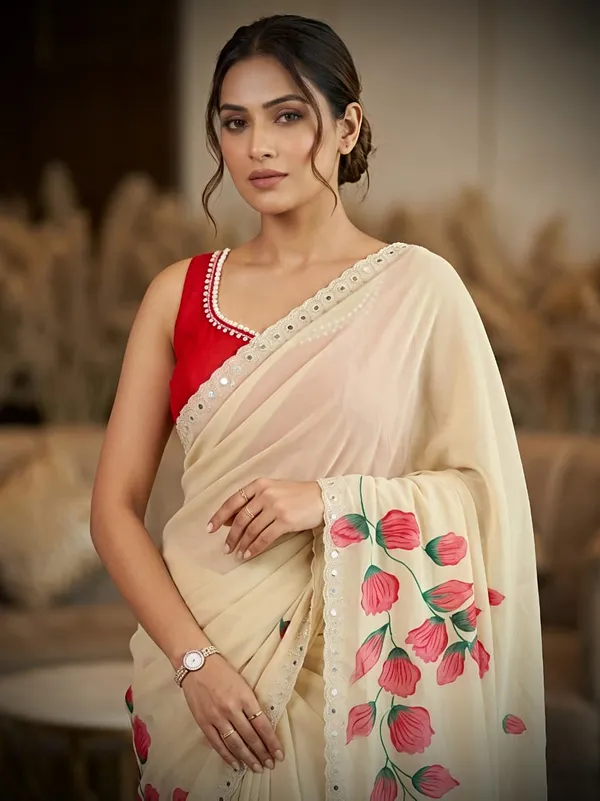 Cream_georgette_Premium_Digital_Print_For_Women
