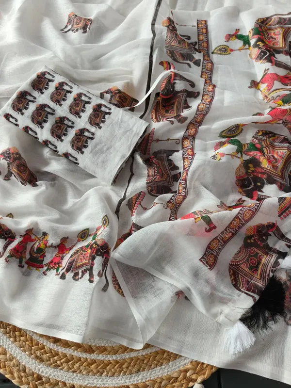 White_Linen_Premium_Digital_Print_Saree_For_Women