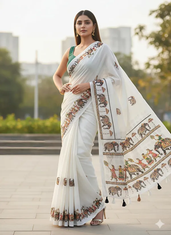 White_Linen_Premium_Digital_Print_Saree_For_Women