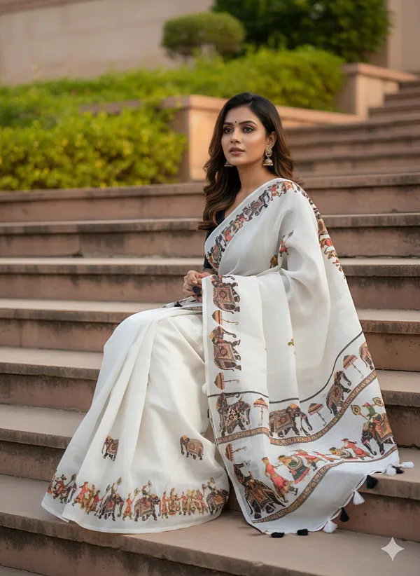 White_Linen_Premium_Digital_Print_Saree_For_Women
