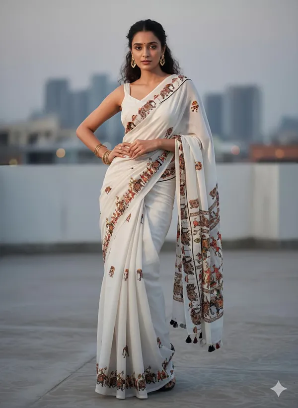 White_Linen_Premium_Digital_Print_Saree_For_Women