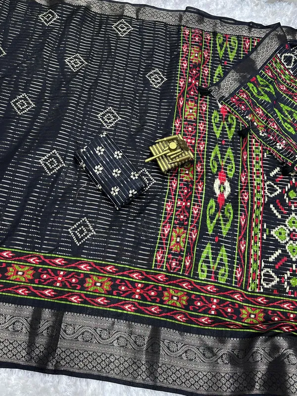 Black_Muslin_Cotton_Zari_Jacquard_Premium_Bandhani_Printed_Saree_For_Women