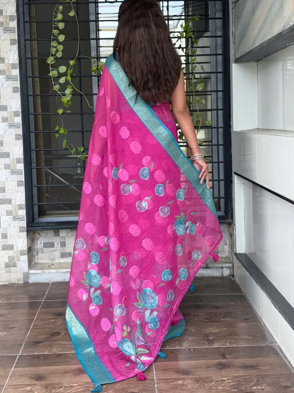 Maroon_Pure_cotton_jacquard_Digital_Print_Saree_With_Unstitched_Blouse_For_Women