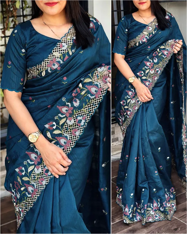 Blue_Visca_Slub_Silk_Premium_Embroidered_Work_Saree_For_Women