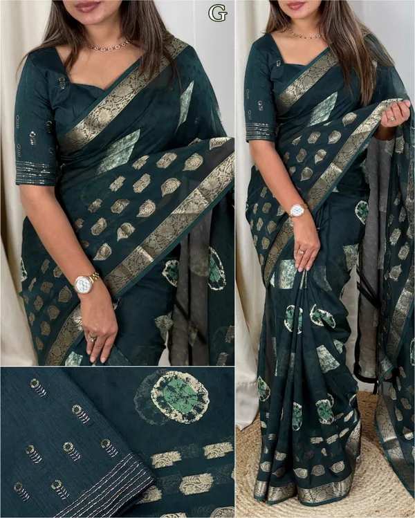 Deep_Blue_Georgette_Linen_Premium_Jacquard_Design_Saree_For_Women