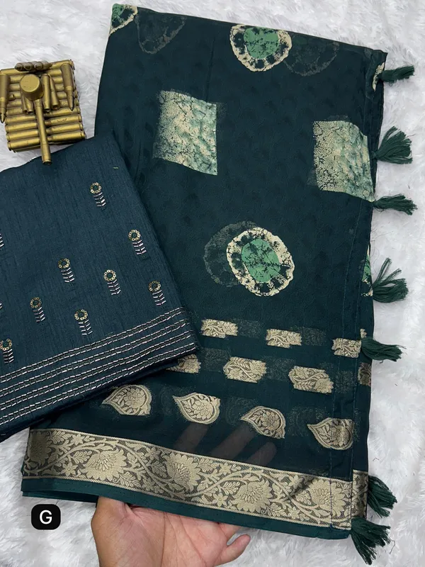 Deep_Blue_Georgette_Linen_Premium_Jacquard_Design_Saree_For_Women