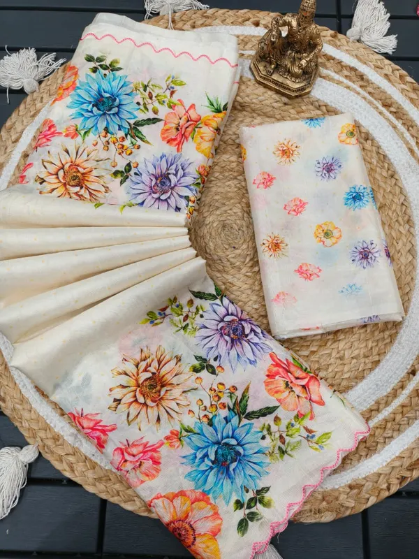 White_Tussar_Silk_Premium_Digital_Print_Saree_For_Women