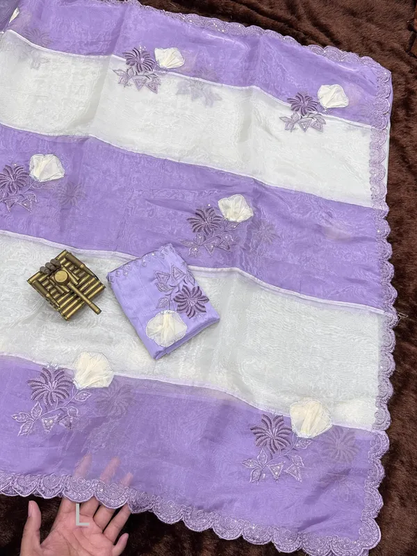 Purple_Crystal_Organza_Premium_Embroidered_Work_Saree_For_Women