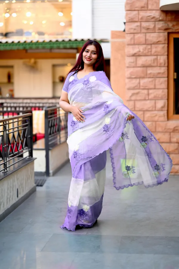 Purple_Crystal_Organza_Premium_Embroidered_Work_Saree_For_Women