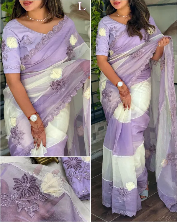 Purple_Crystal_Organza_Premium_Embroidered_Work_Saree_For_Women