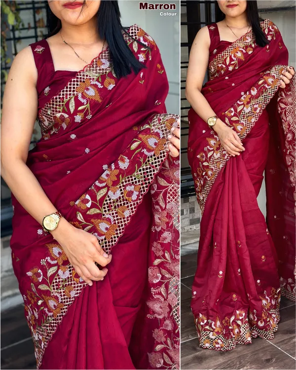 Maroon_Visca_Slub_Silk_Premium_Embroidered_Work_Saree_For_Women