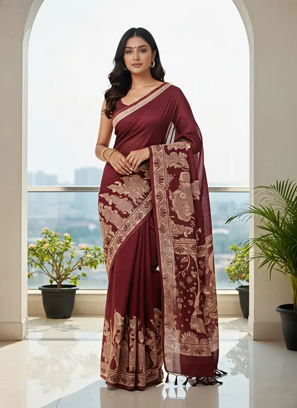 Marron_Linen_Premium_Digital_Print_For_Women