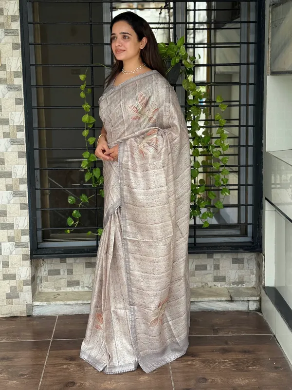 Grey_Pure_tusser_linen_Digital_Print_Saree_With_Unstitched_Blouse_For_Women