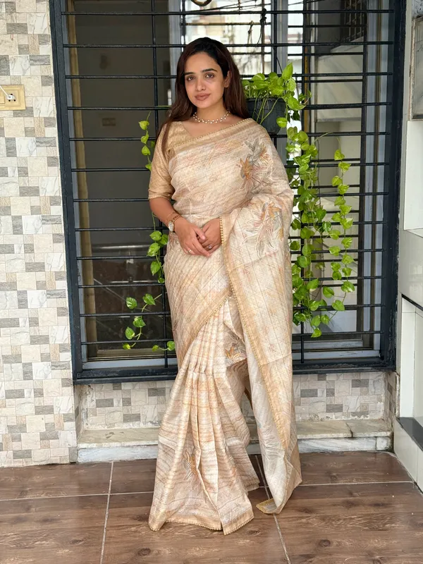 Kathai_Pure_tusser_linen_Digital_Print_Saree_With_Unstitched_Blouse_For_Women