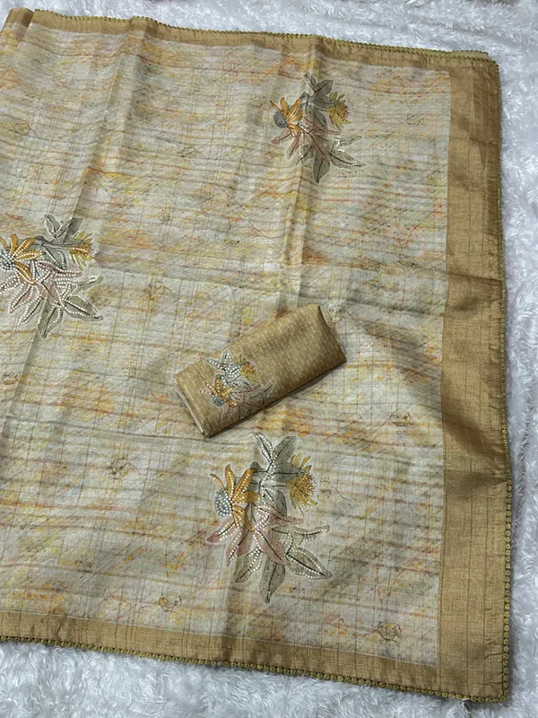 Kathai_Pure_tusser_linen_Digital_Print_Saree_With_Unstitched_Blouse_For_Women