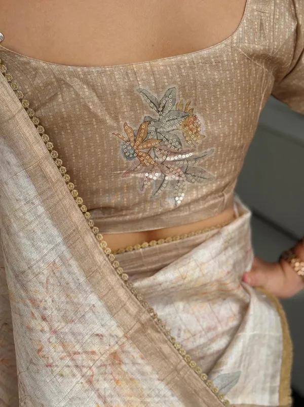 Kathai_Pure_tusser_linen_Digital_Print_Saree_With_Unstitched_Blouse_For_Women