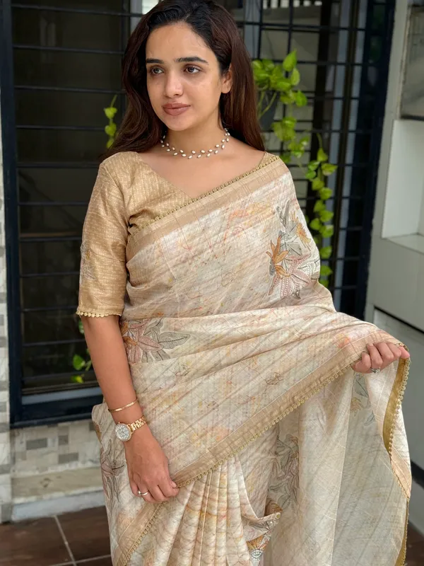 Kathai_Pure_tusser_linen_Digital_Print_Saree_With_Unstitched_Blouse_For_Women