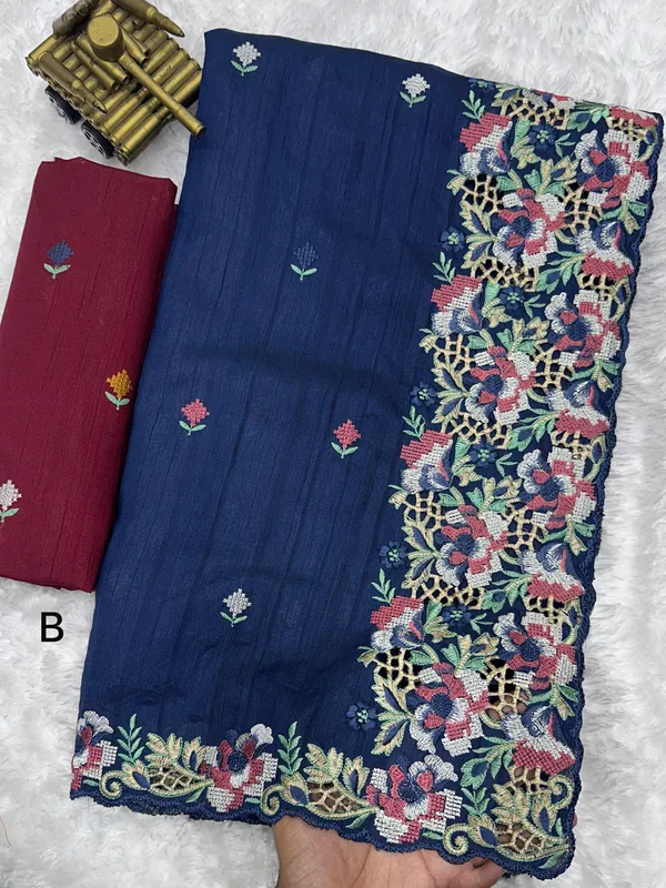 Blue_Visca_Slub_Silk_Premium_Embroidered_Work_Saree_For_Women
