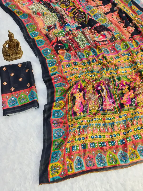 Black_masakali_georgette_saree_Premium_Digital_Print_&_Mirror_Work_For_Women